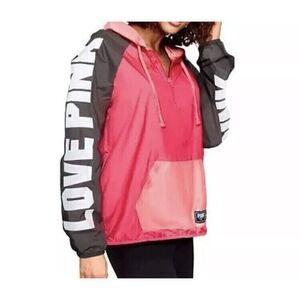 Victoria's Secret VS PINK Light Weight Hoodie Anorak Jacket Gray Pocket XS/S